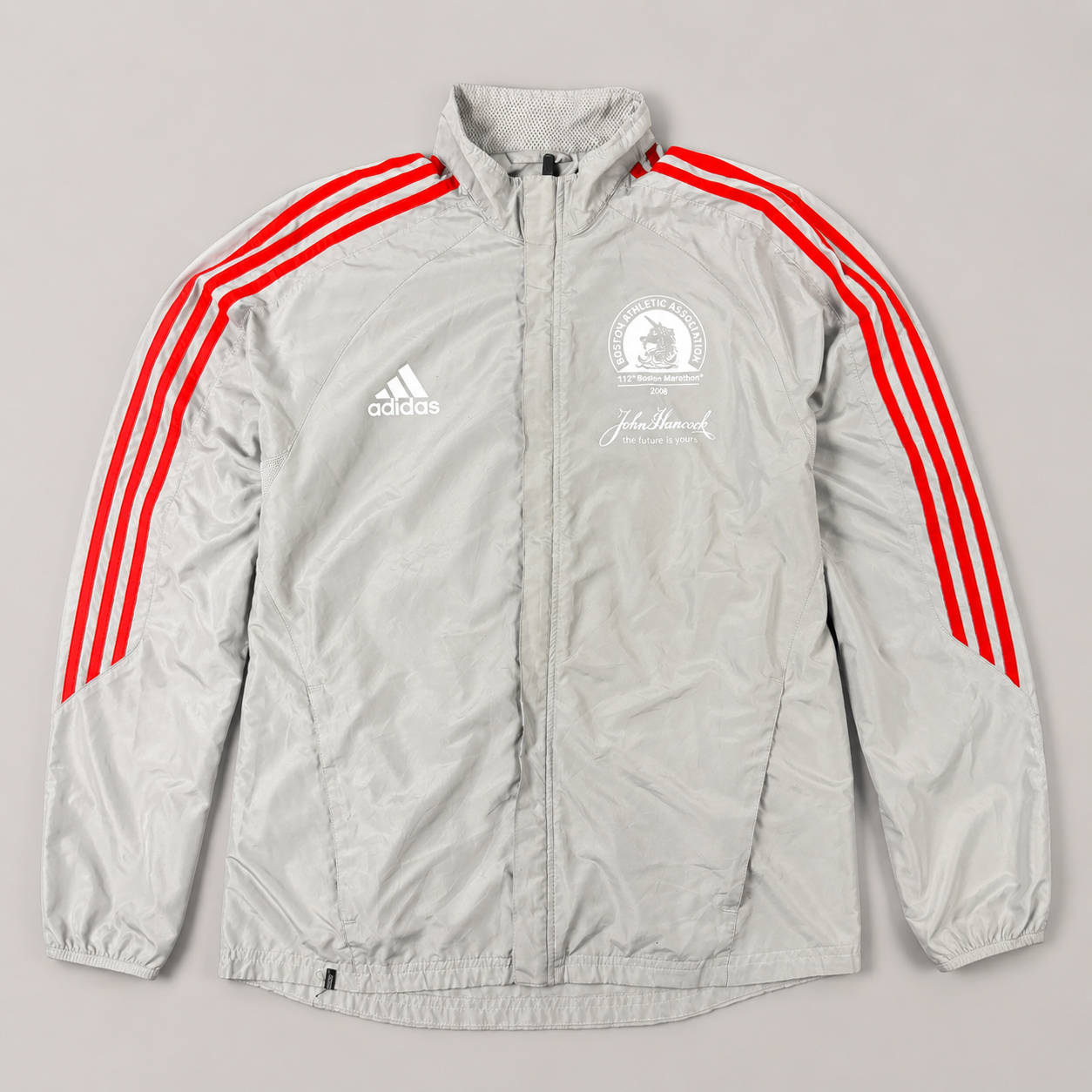 Vintage 00s Adidas Boston Marathon Jacket Men's Medium Grey Red Windbreaker