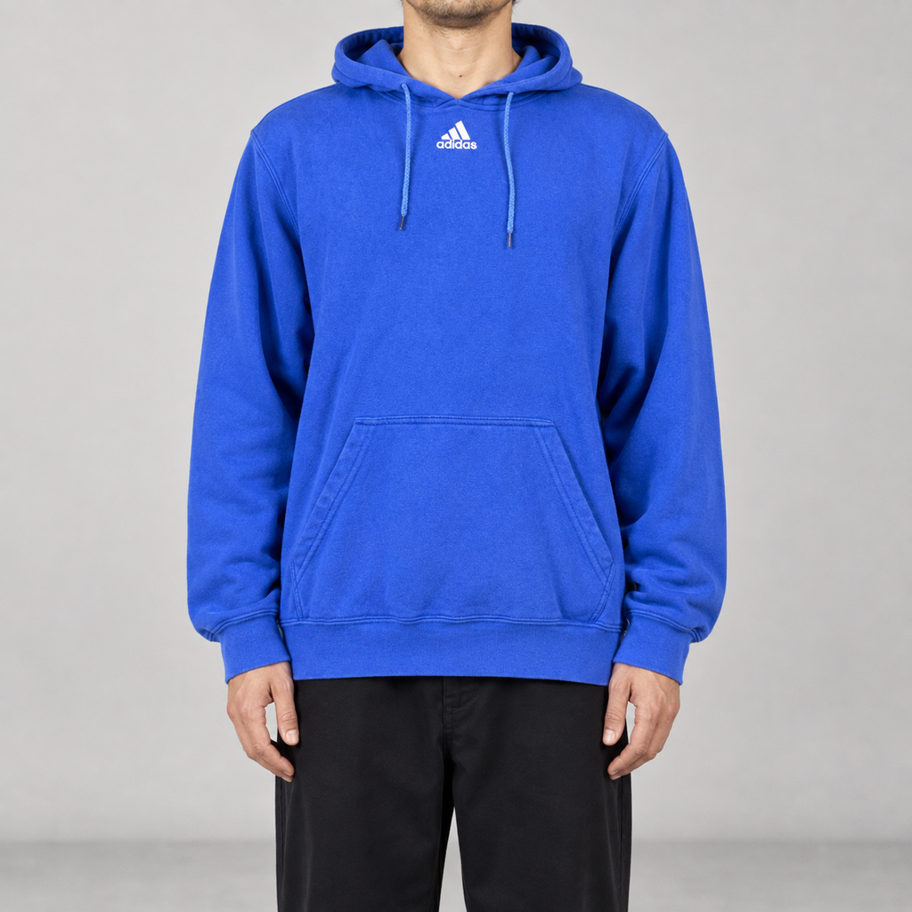 Vintage Y2K Adidas Hoodie Men's Medium Blue Centre Logo Jumper