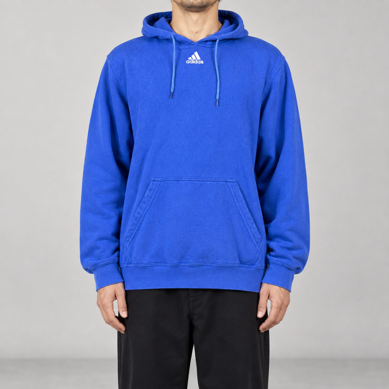 Vintage Y2K Adidas Hoodie Men's Medium Blue Centre Logo Jumper