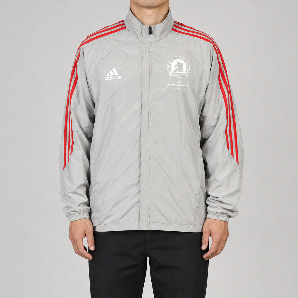 Vintage 00s Adidas Boston Marathon Jacket Men's Medium Grey Red Windbreaker