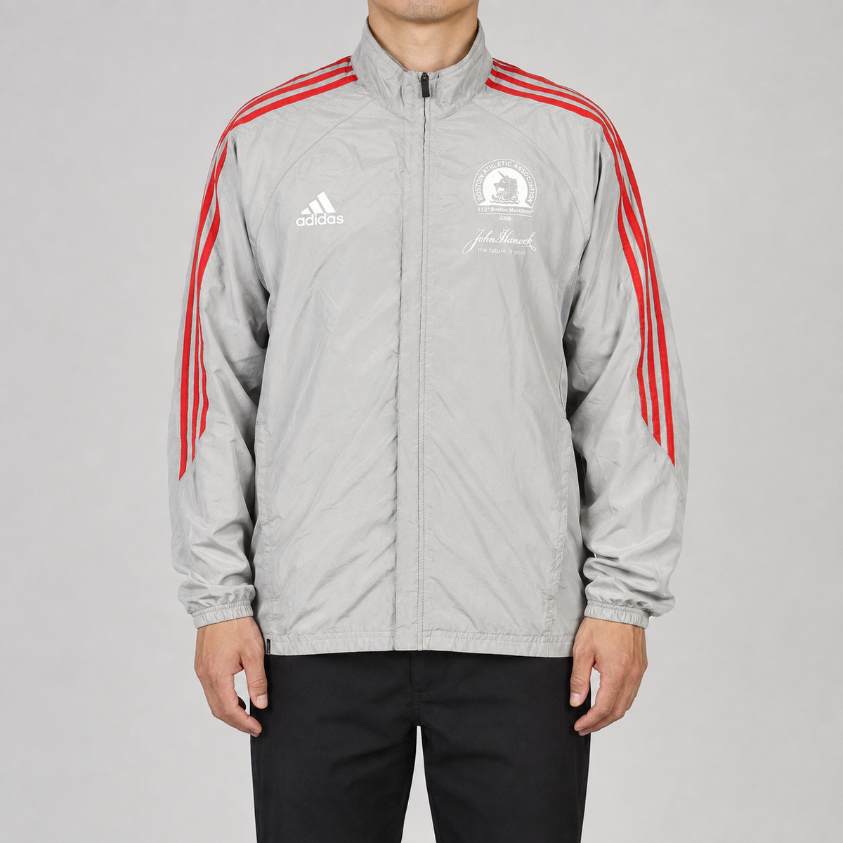 Vintage 00s Adidas Boston Marathon Jacket Men's Medium Grey Red Windbreaker