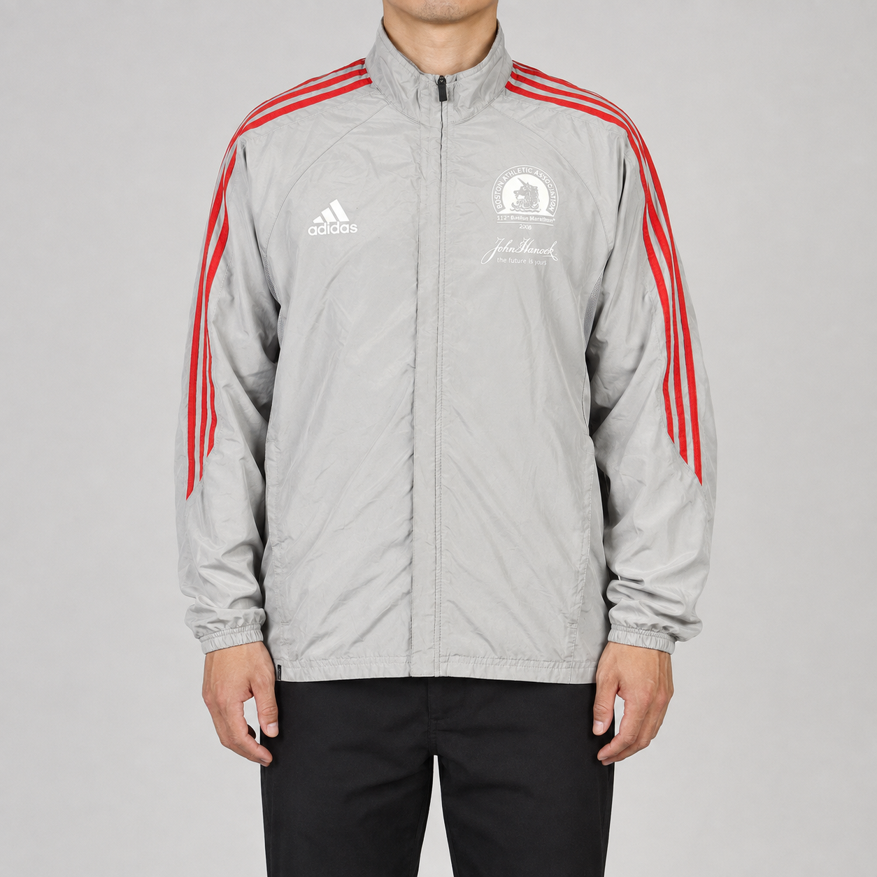Vintage 00s Adidas Boston Marathon Jacket Men's Medium Grey Red Windbreaker