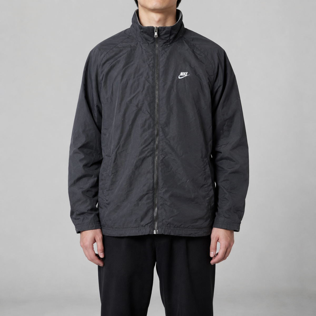 Vintage Y2K Nike Jacket Men's Large Black Fleece Lined Windbreaker