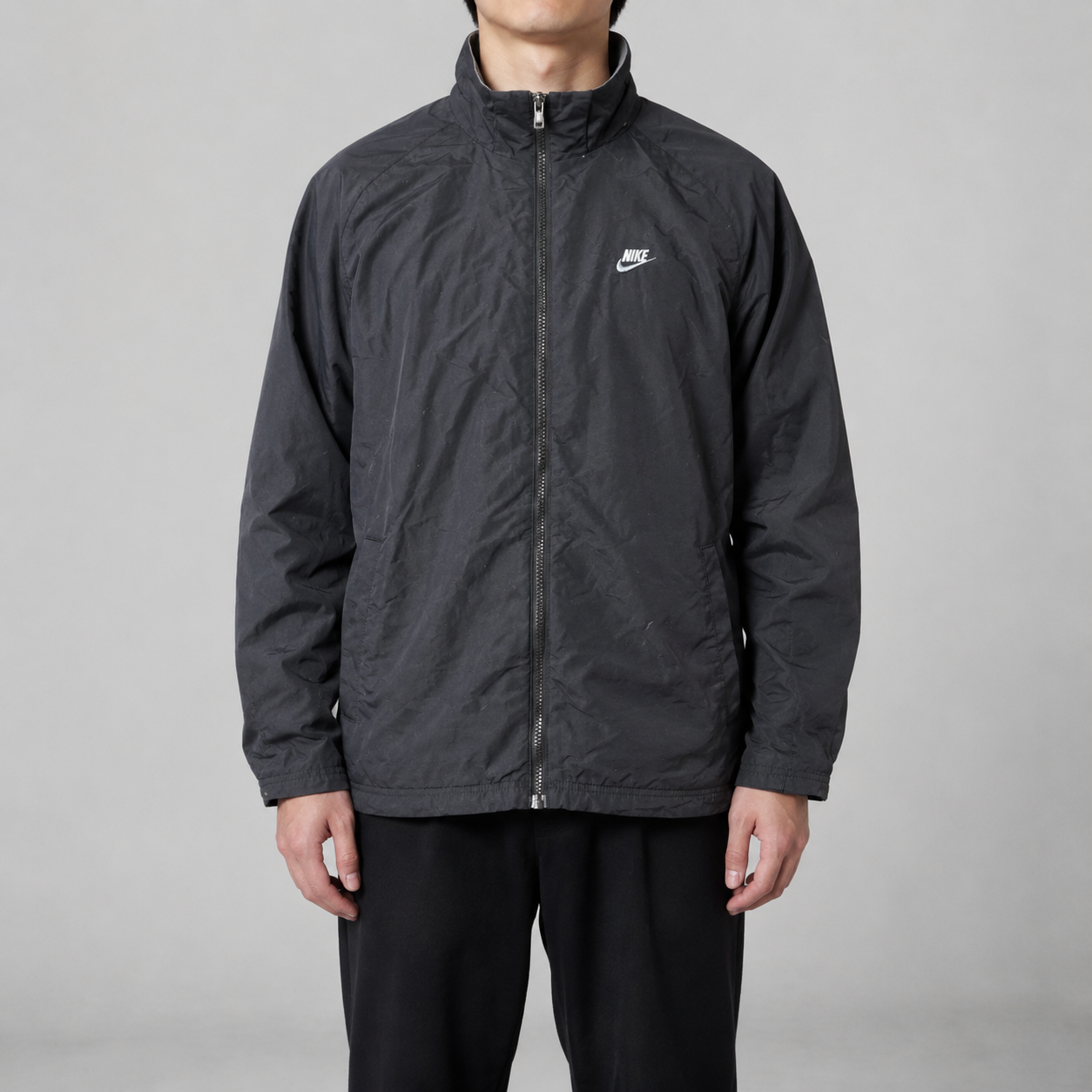 Vintage Y2K Nike Jacket Men's Large Black Fleece Lined Windbreaker