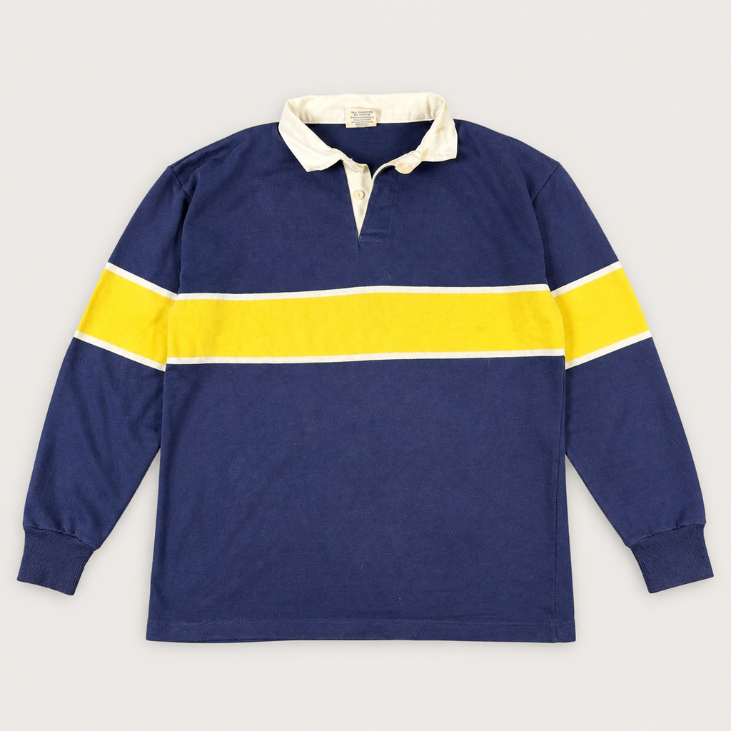 Vintage Australian Rugby Polo Striped Men's Large Navy Yellow Heavy Cotton