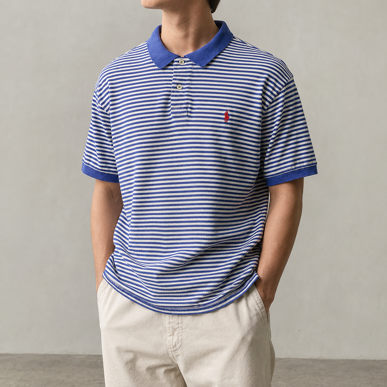 Vintage 90s Polo Ralph Lauren Polo Shirt Men's XL Blue White Stripe Small Pony