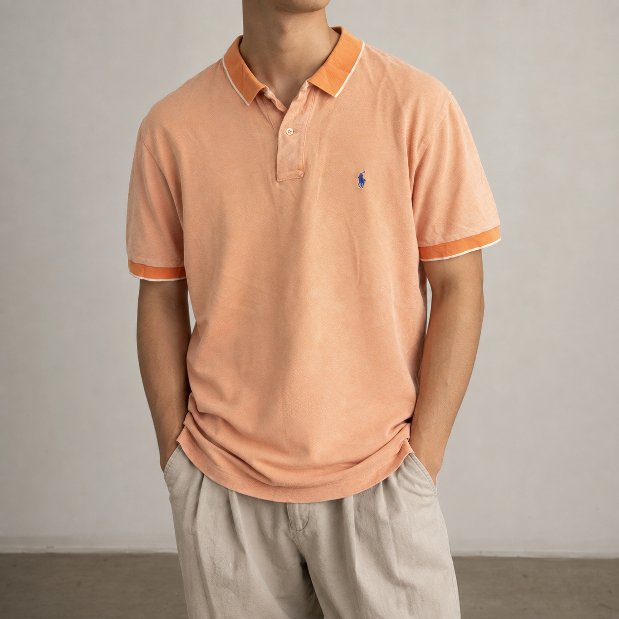 Vintage 90s Ralph Lauren Polo Men's Large Peach Orange Small Pony