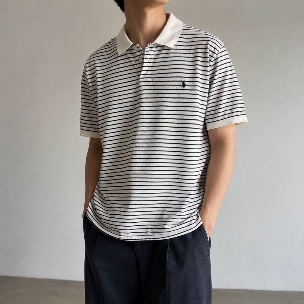 Vintage Polo Ralph Lauren Golf Shirt Men's Large White Black Small Pony