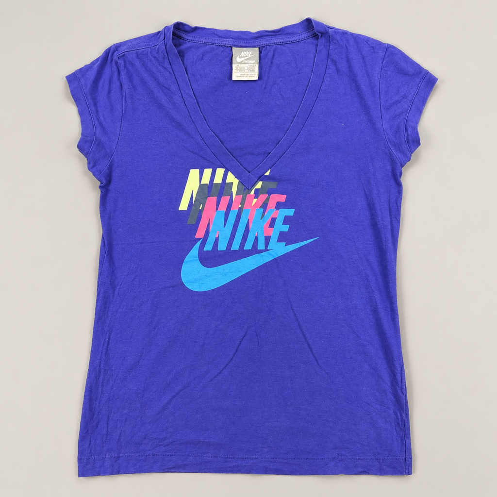 Vintage Nike V-Neck Tshirt Women's Small Purple Y2K Activewear