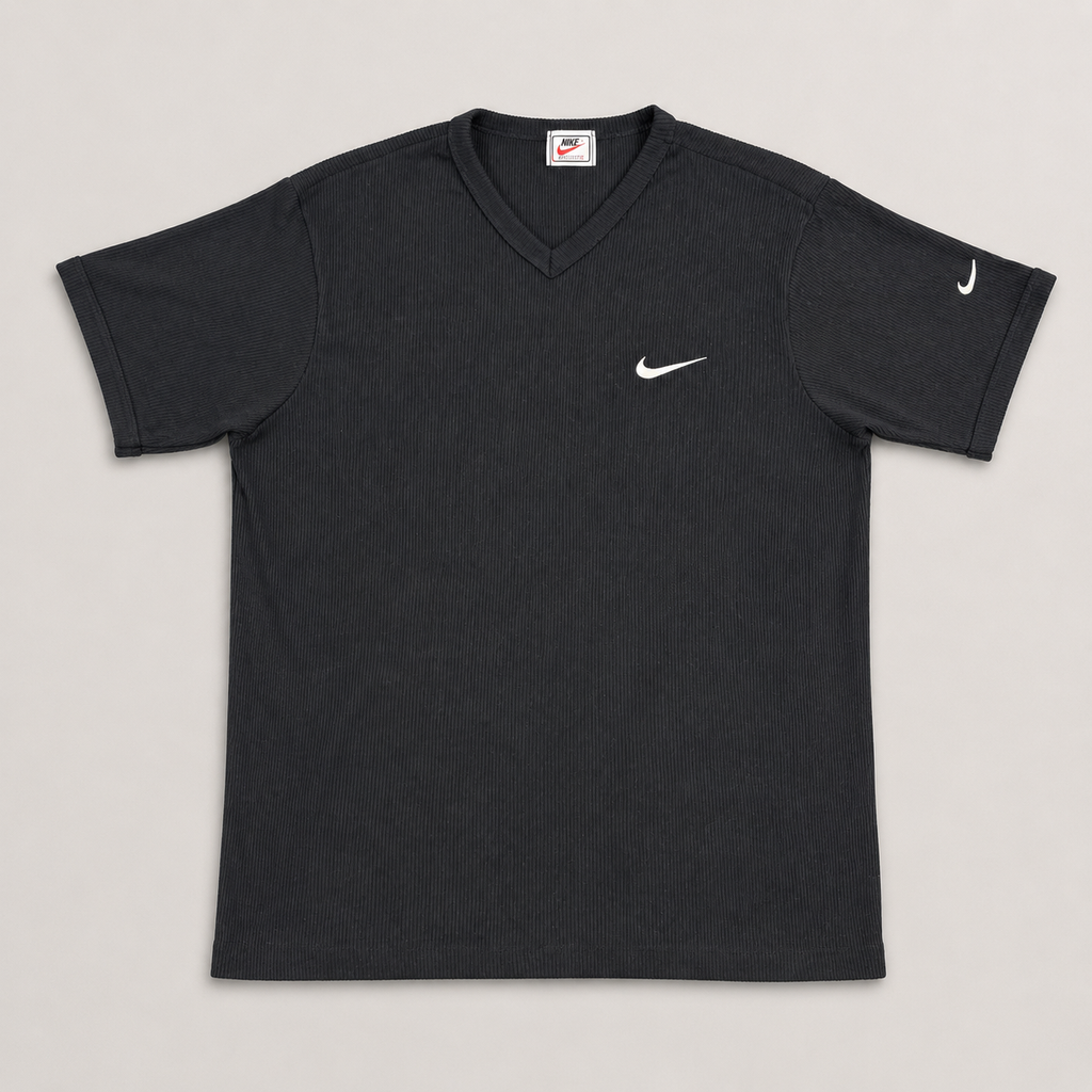 90s Nike Ribbed V-neck Top Women's Small Black White Swoosh T-shirt