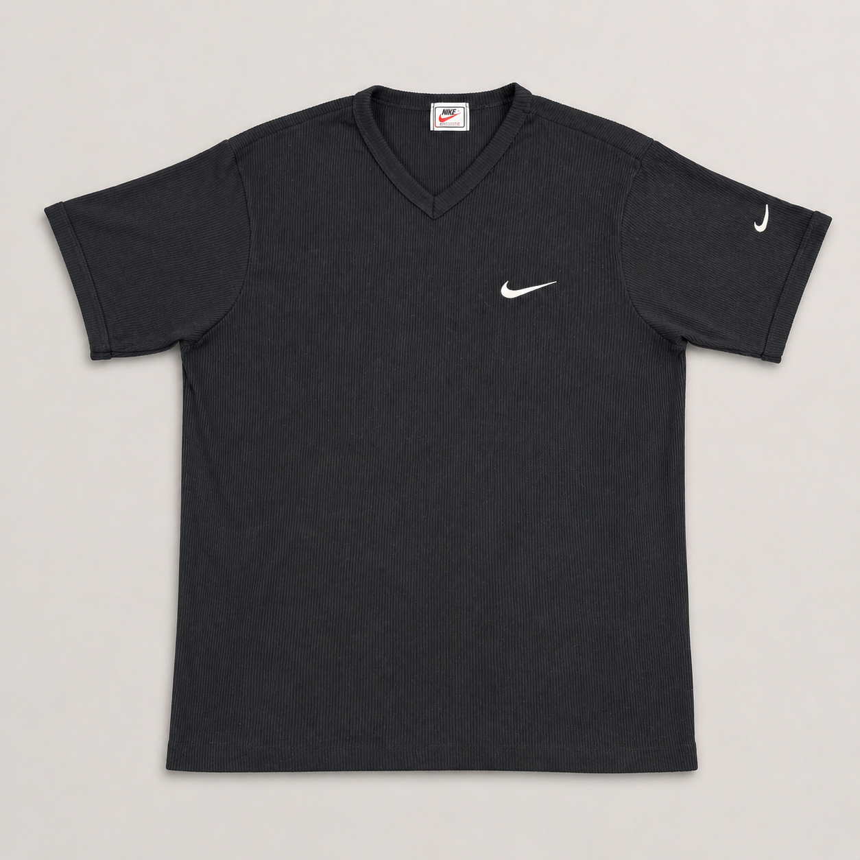 90s Nike Ribbed V-neck Top Women's Small Black White Swoosh T-shirt