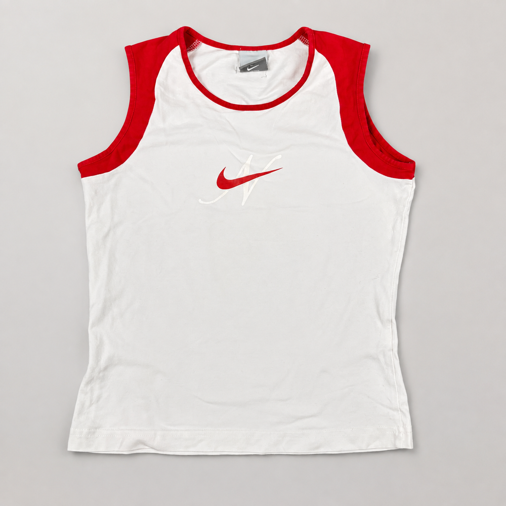 Y2K Nike T-shirt Women's XS White Red Tank Top Vintage Activewear