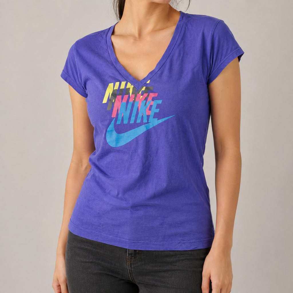 Vintage Nike V-Neck Tshirt Women's Small Purple Y2K Activewear