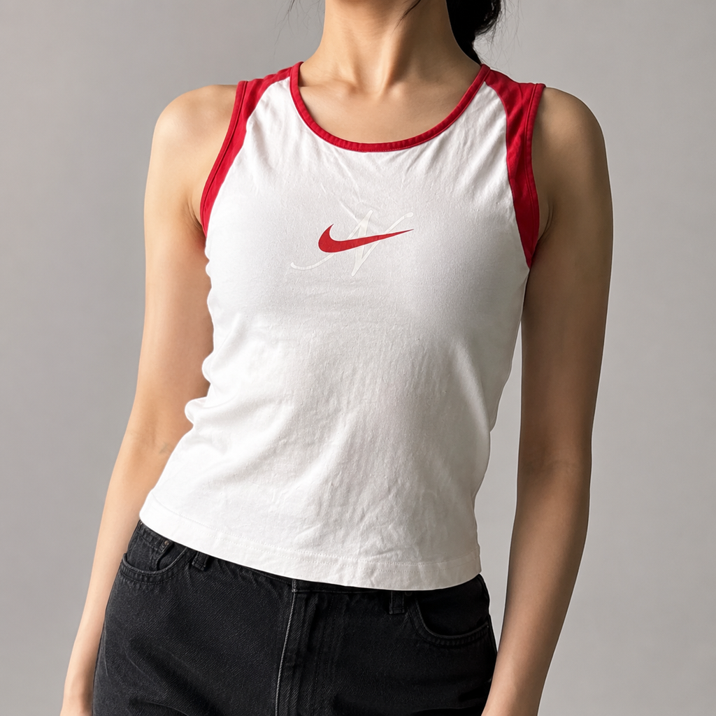 Y2K Nike T-shirt Women's XS White Red Tank Top Vintage Activewear