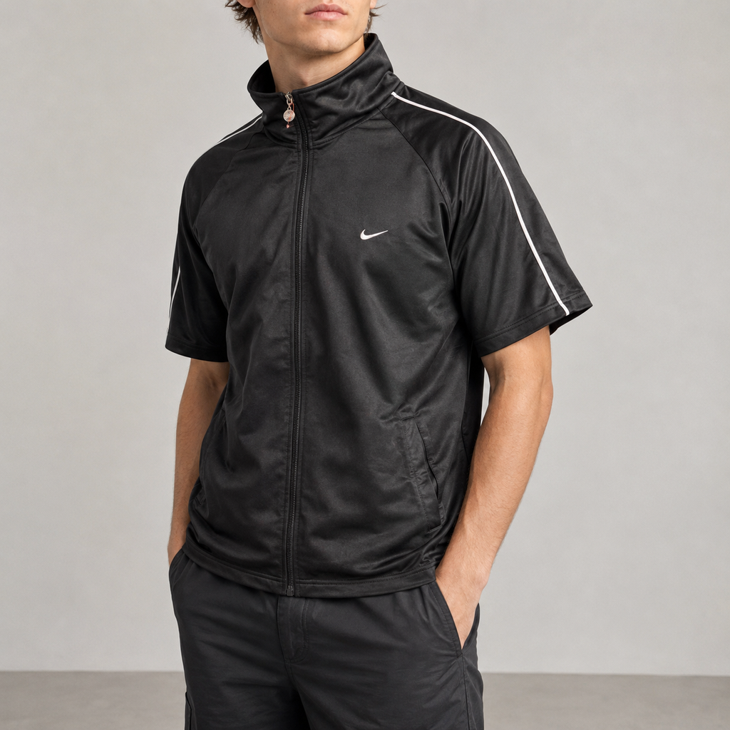 Vintage Nike Full Zip Jersey Men's Medium Black Mock Neck Top