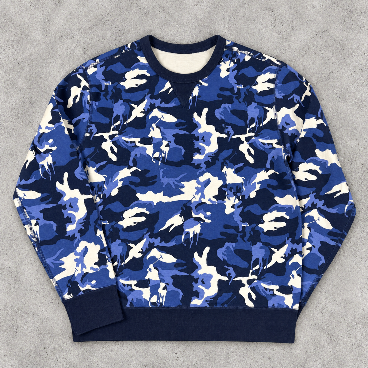 Ralph Lauren Jumper Women's XS Blue Pony Camo Sweatshirt Crew Neck