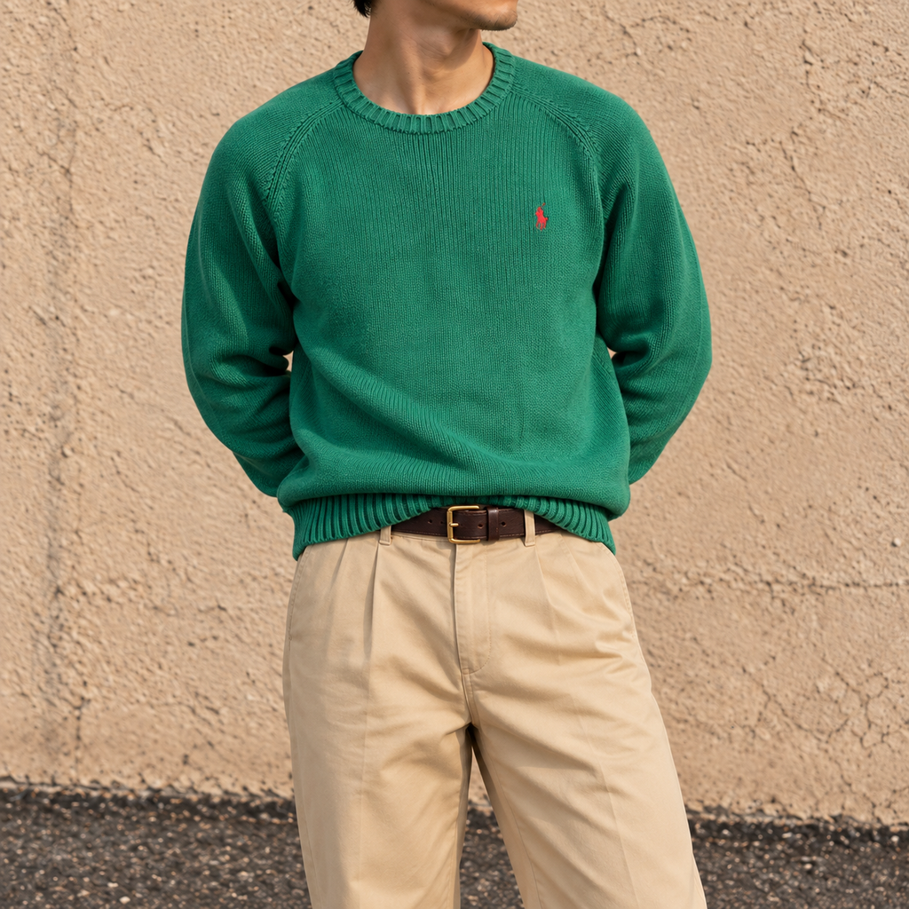Vintage 90s Polo Ralph Lauren Knit Jumper Men's XL Green Red Small Pony Golf Core