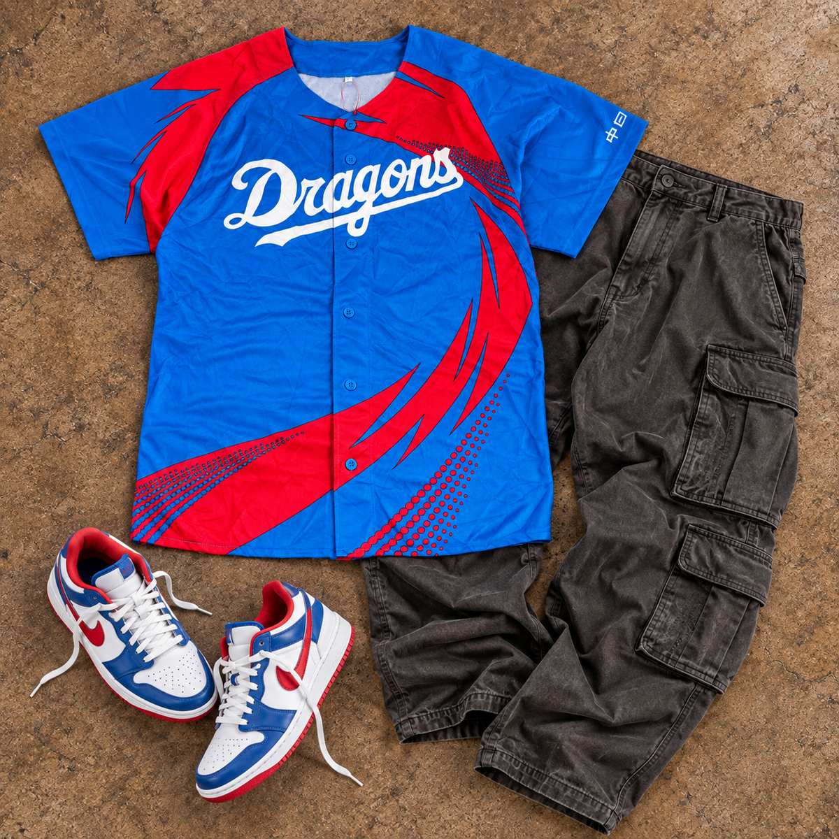 Chunichi Dragons Baseball Jersey Men's Medium Blue Red Japanese Stock