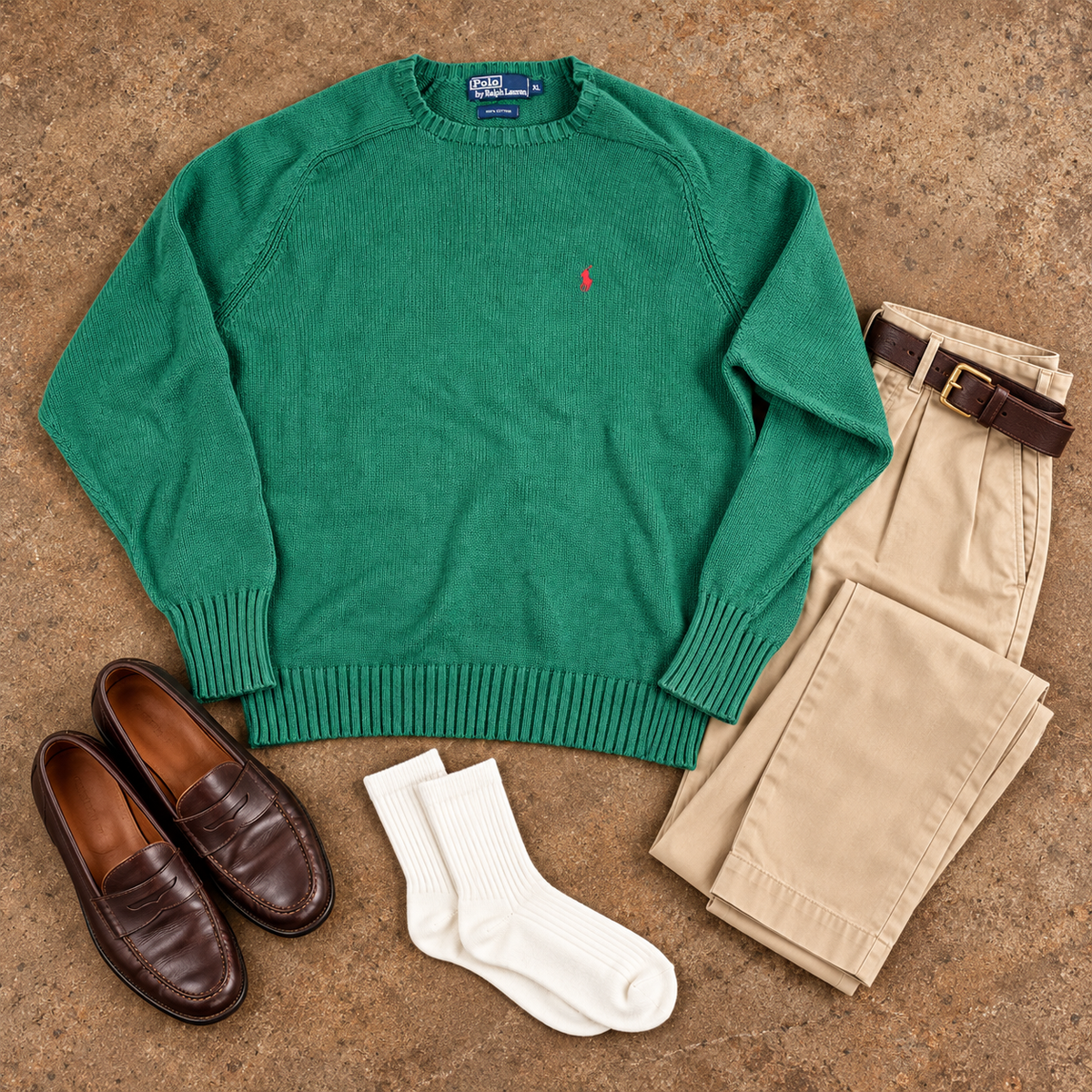 Vintage 90s Polo Ralph Lauren Knit Jumper Men's XL Green Red Small Pony Golf Core