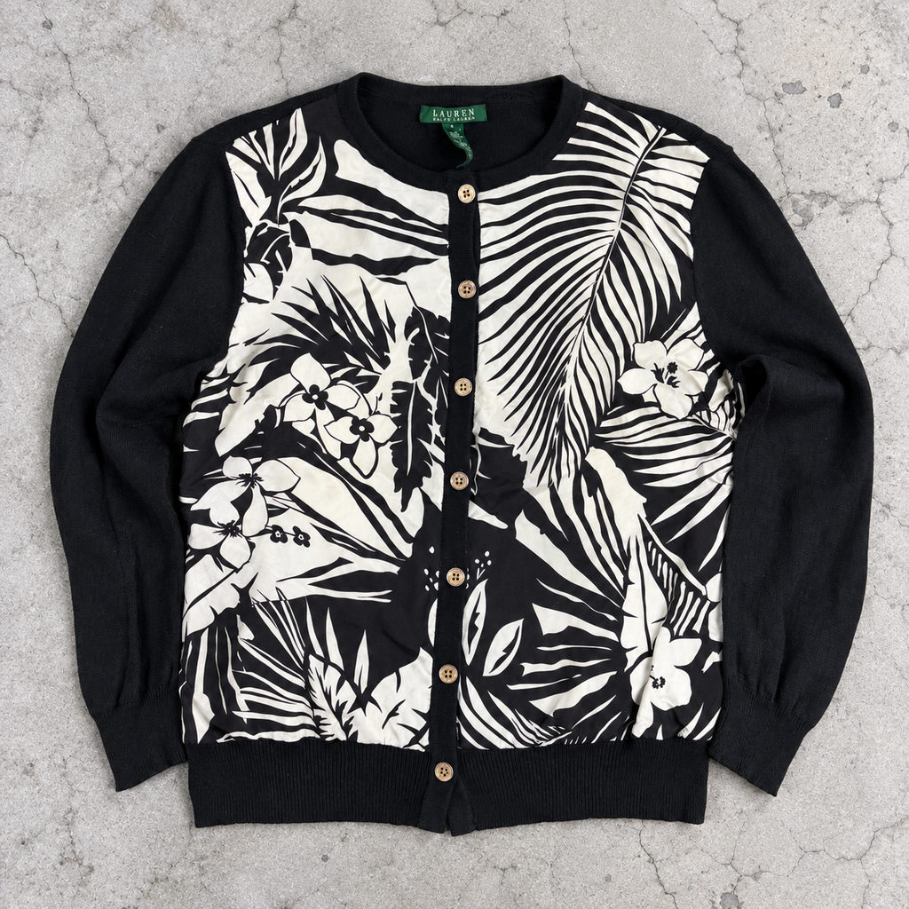 Lauren Ralph Lauren Cashmere Silk Cardigan Women's Large Black White y2k Style