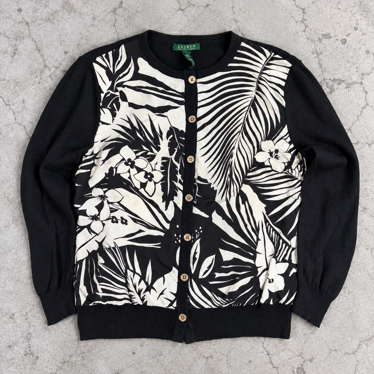 Lauren Ralph Lauren Cashmere Silk Cardigan Women's Large Black White y2k Style