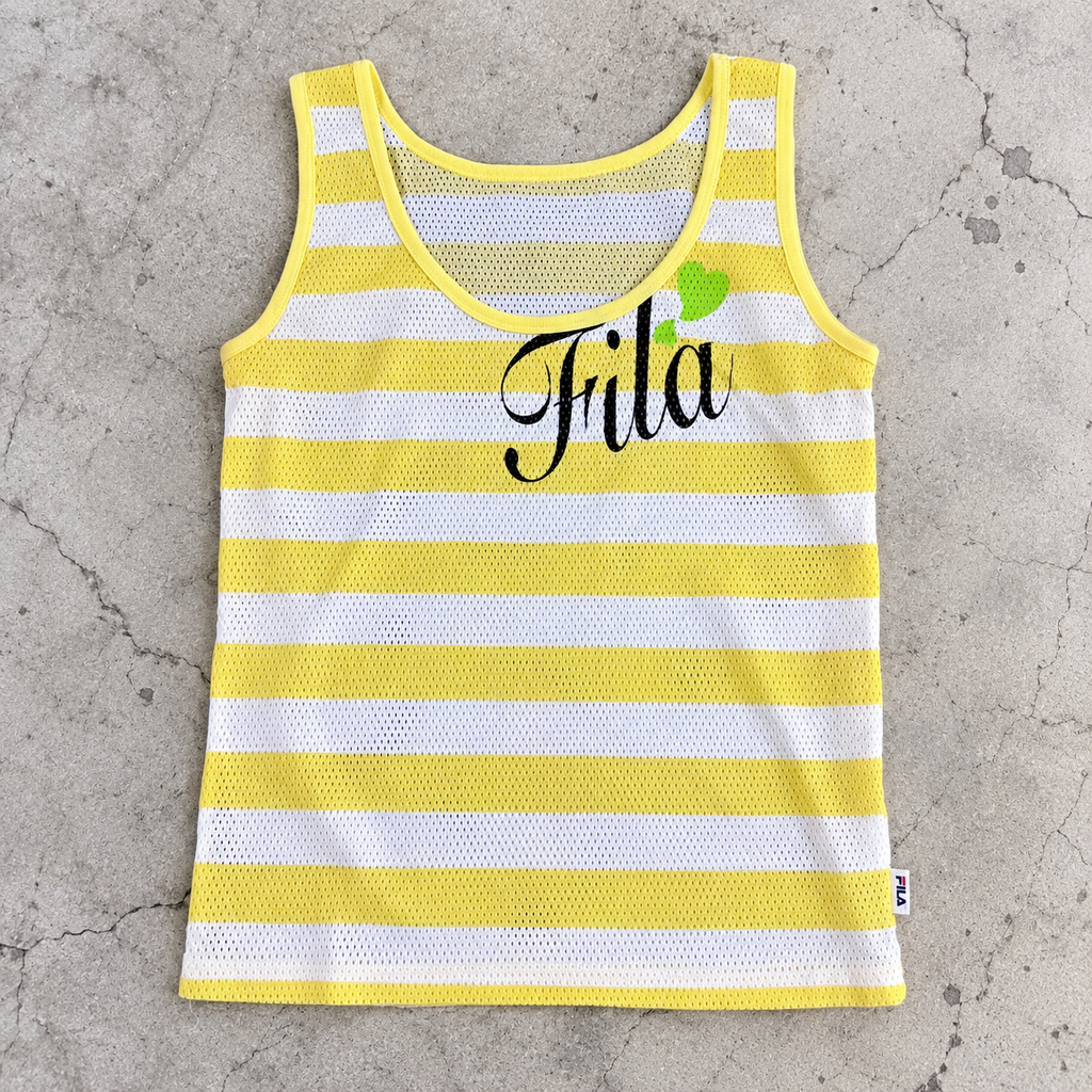 y2k FIla mesh tank top women's small yellow white activewear t-shirt