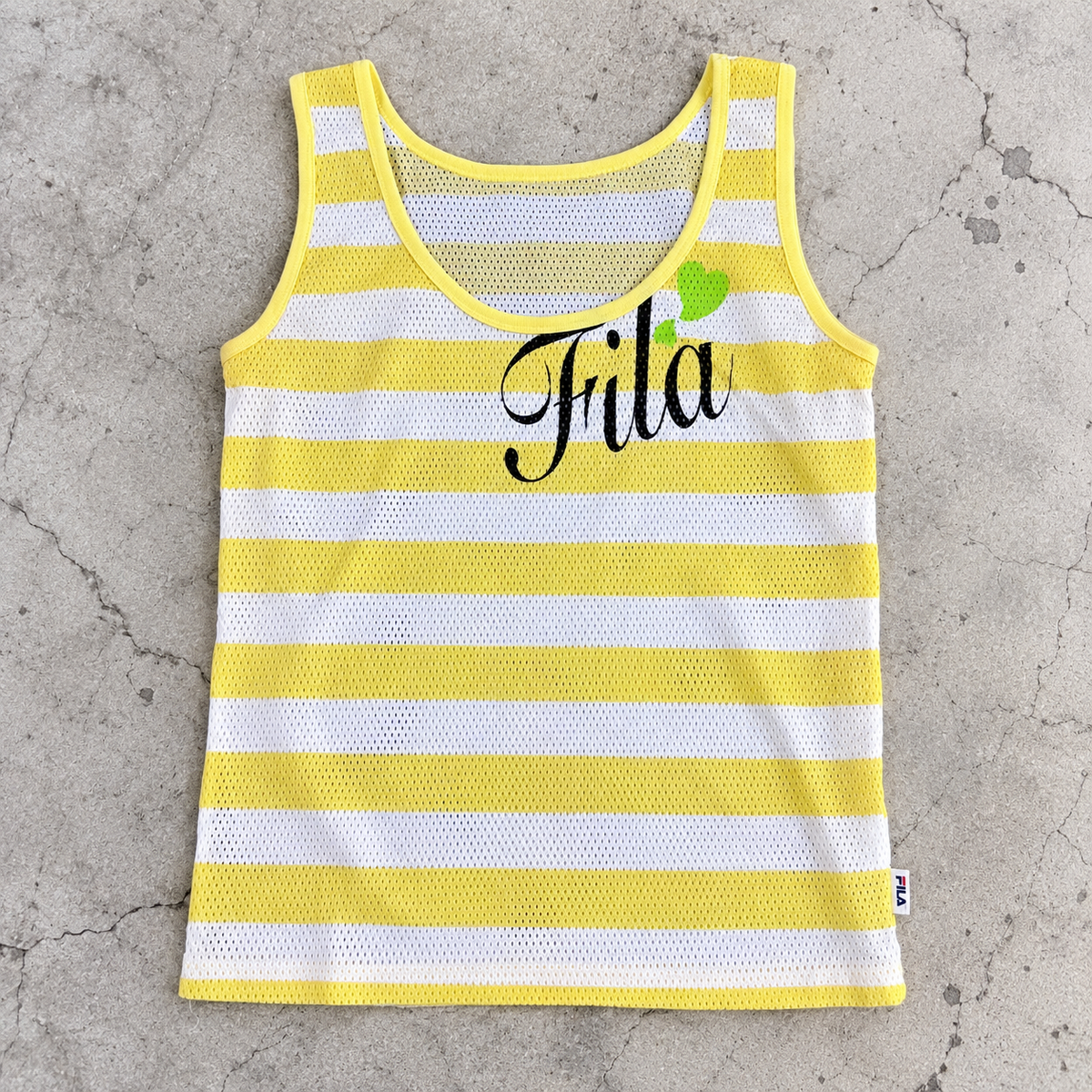 y2k FIla mesh tank top women's small yellow white activewear t-shirt