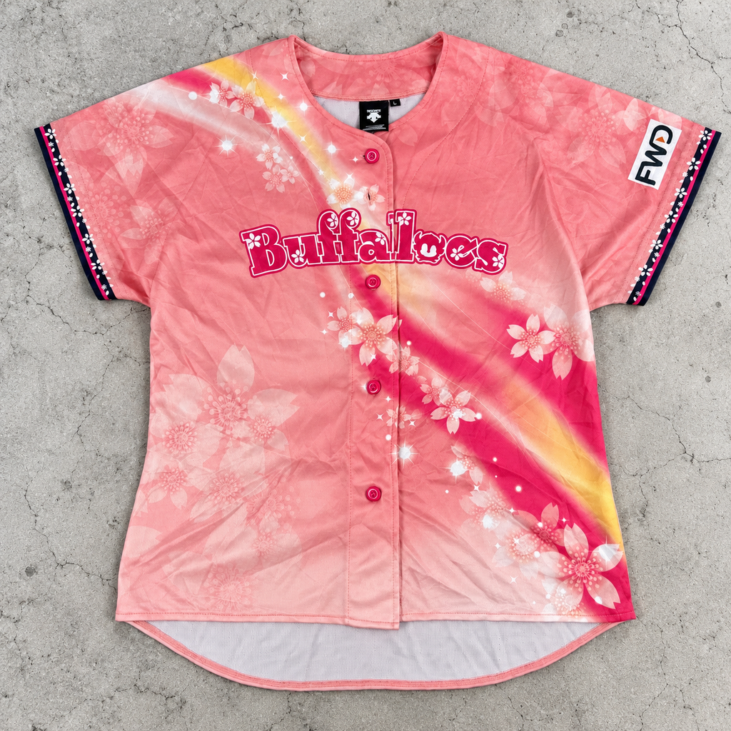 Decsente Japanese Cherry Blossom Baseball Jersey Women's Large Pink NPL Top