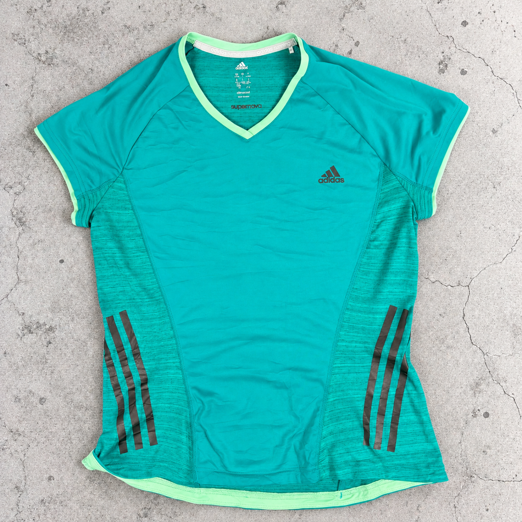 y2k Adidas Supanova Running Top Women's Small Green Activewear T-shirt
