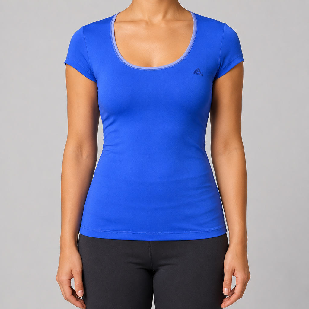 y2k Adidas activewear top women's xs blue petite scoop neck