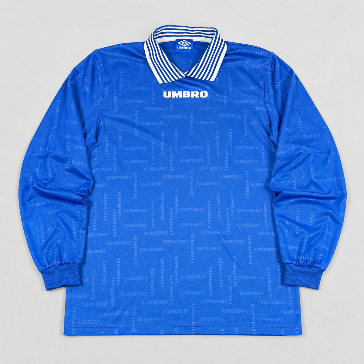 Vintage Y2K Umbro Jersey T-Shirt XL Blue Long Sleeve All Over Spell Out