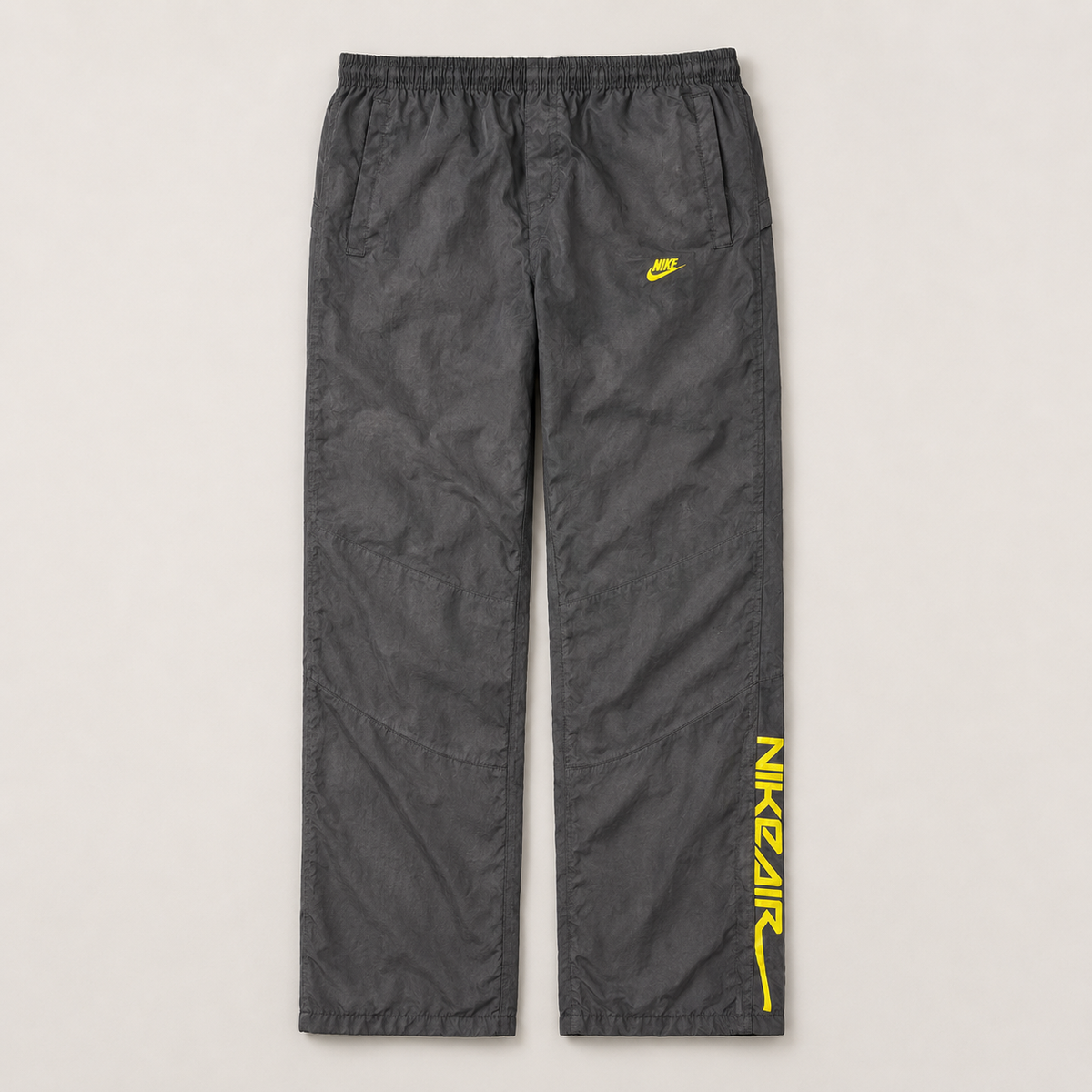Vintage Y2K Nike Air Track Pants Women's Medium Black Yellow Spell Out Logo Windbreakers