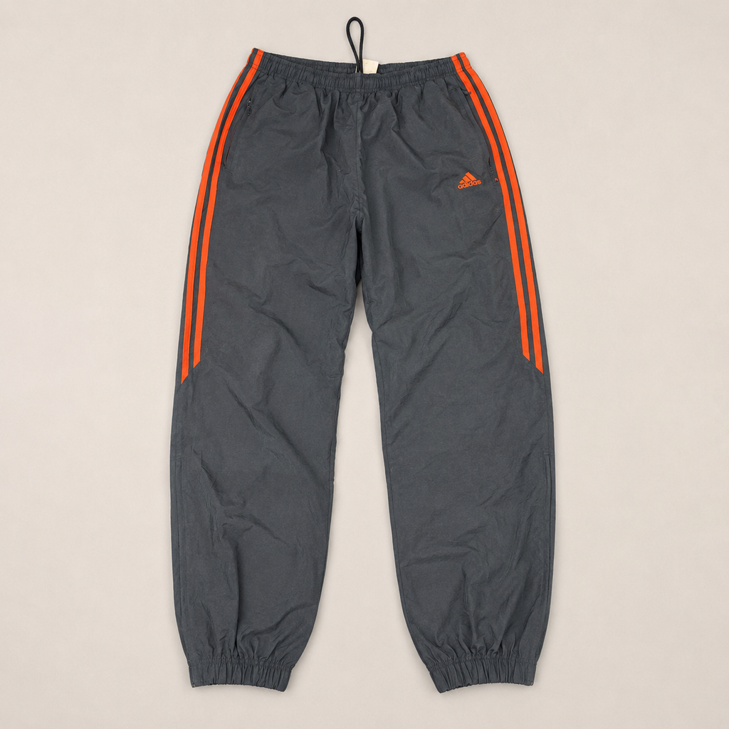 Vintage Y2K Adidas Track Pants Men's XL Black Orange Logo 3 Stripe Joggers Wide Leg