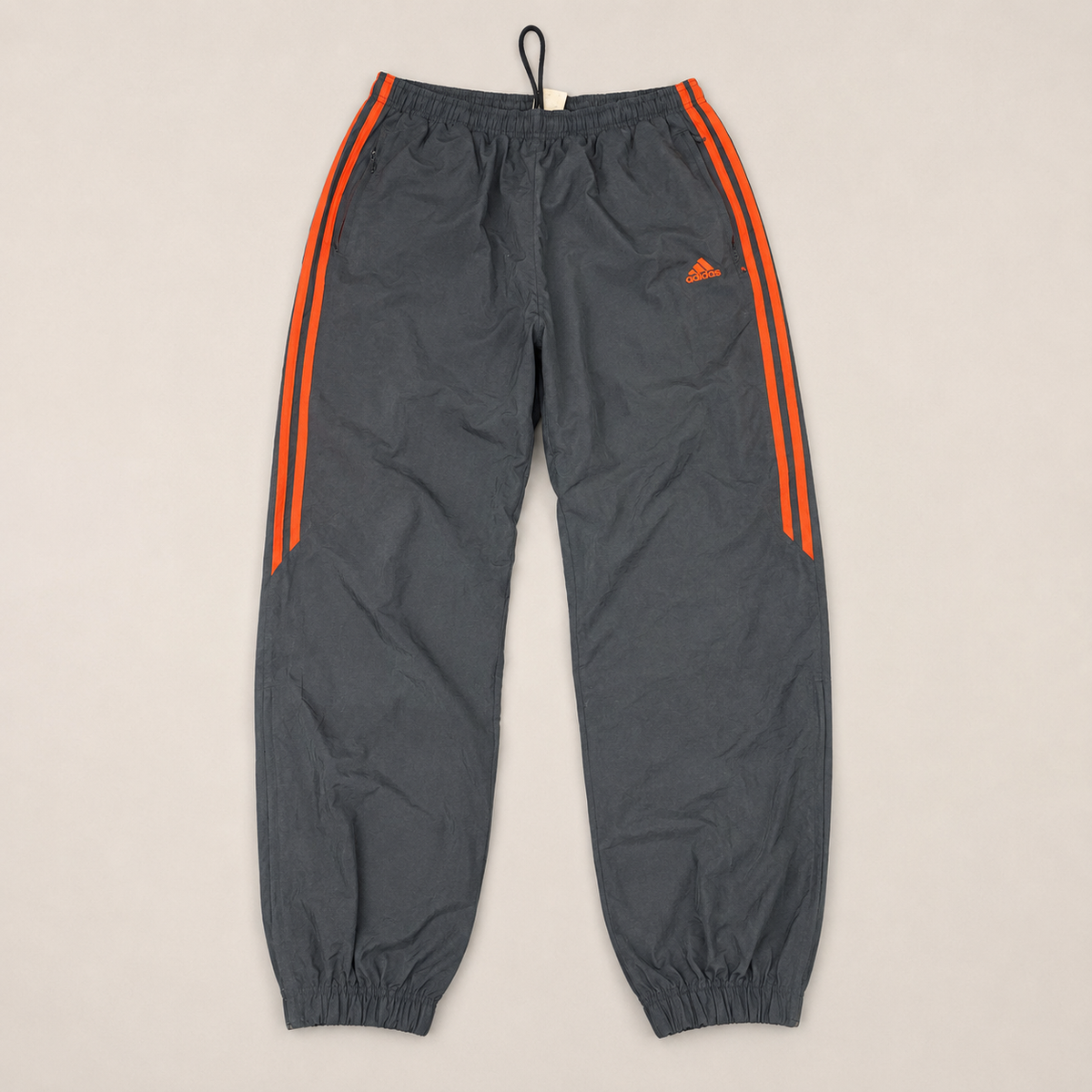 Vintage Y2K Adidas Track Pants Men's XL Black Orange Logo 3 Stripe Joggers Wide Leg