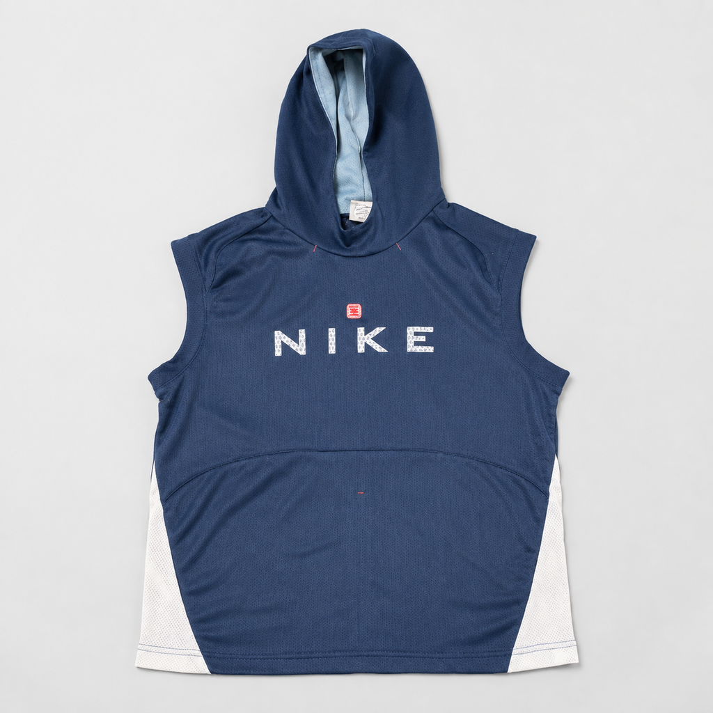 Vintage Y2K Nike Shox Jersey Hoodie Men's M Navy Blue Spell Out Badge Sleeveless