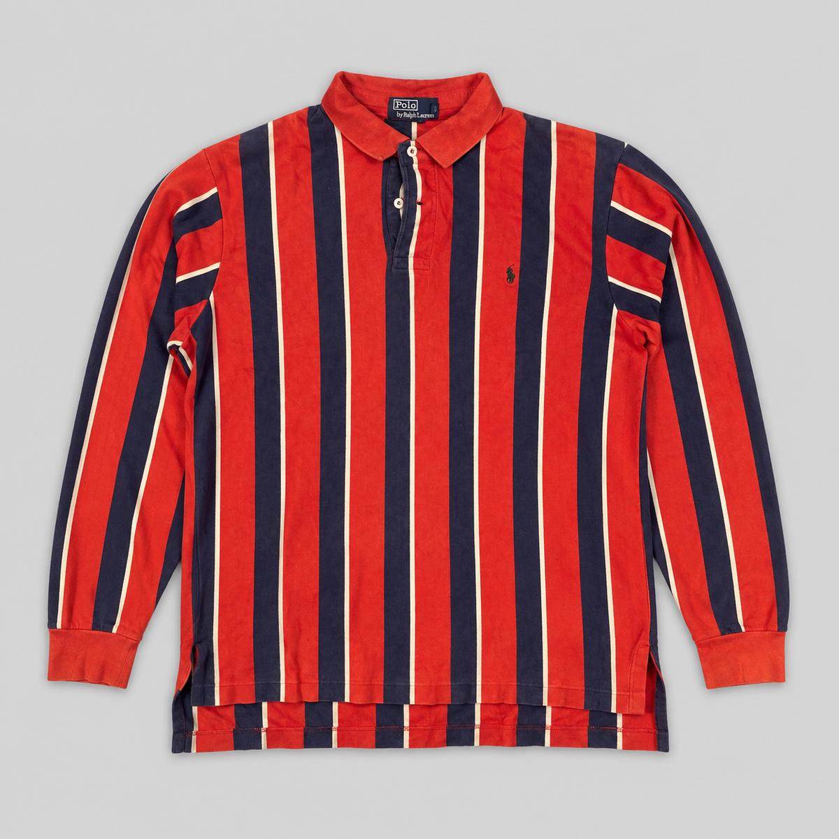 Vintage 90's Ralph Lauren Polo Men's M Red Blue Down Stripe Green Pony Collared