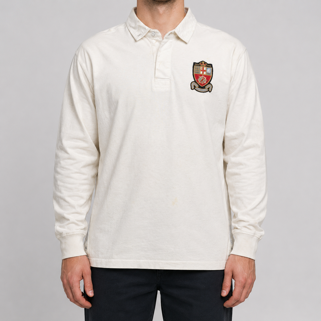 Vintage Y2K Ralph Lauren Rugby Polo Men's XL White Patch Logo Collared