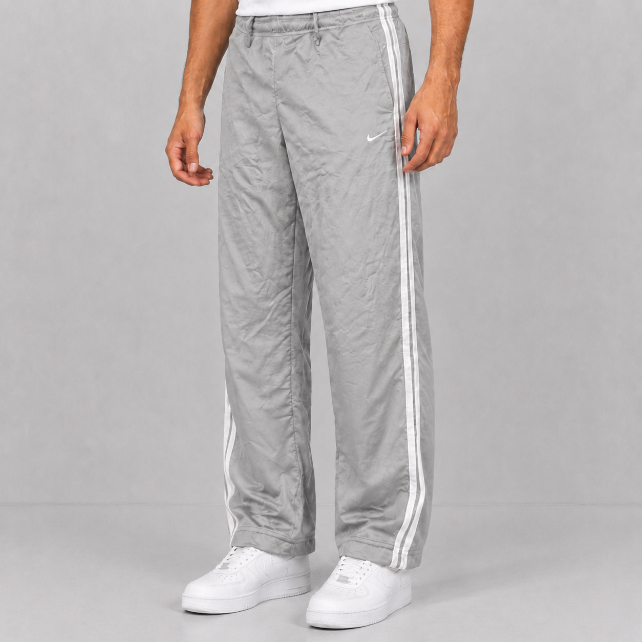 Vintage Y2K Nike Track Pants Men's XL Grey White Panels Swoosh Joggers Straight Leg