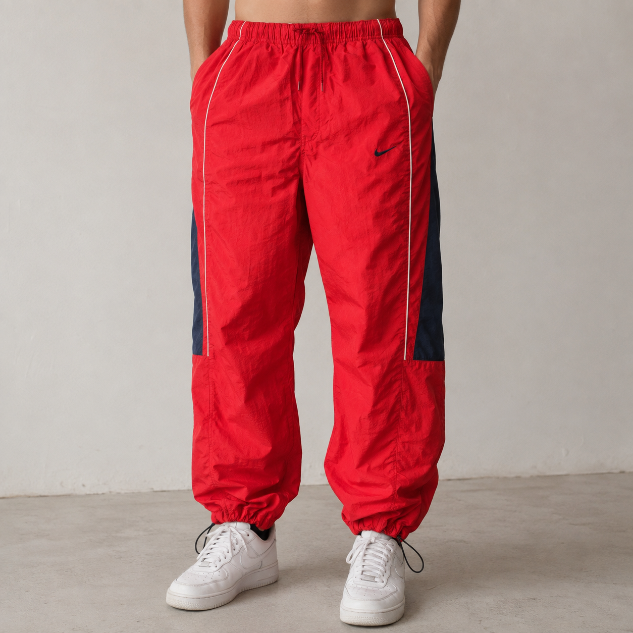 Vintage 00s Nike Track Pants Men's Medium Red Navy Cuffed Joggers
