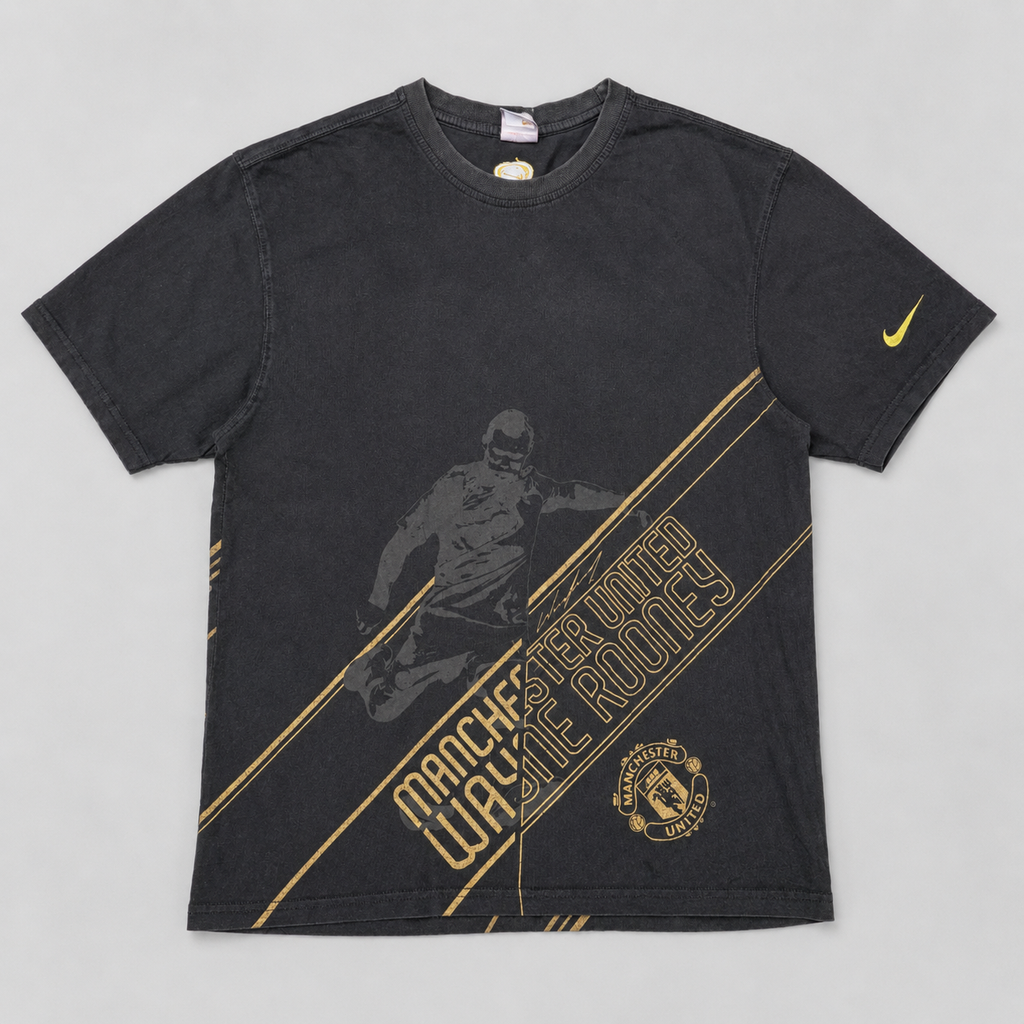 Vintage Y2K Nike Football T-Shirt Men’s XL Black Gold Wayne Rooney Manchester United