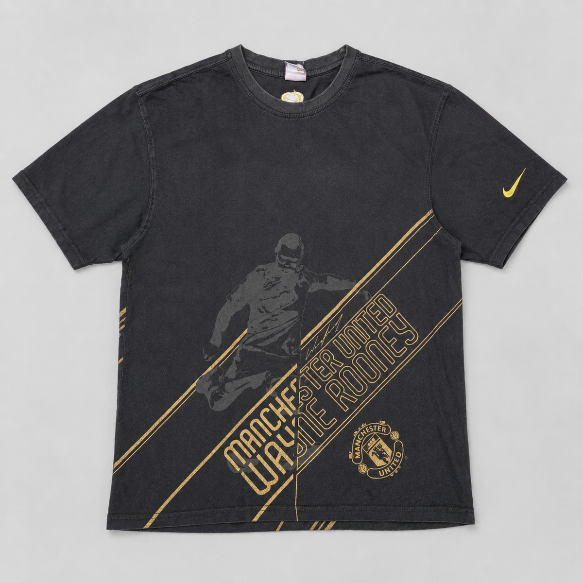 Vintage Y2K Nike Football T-Shirt Men’s XL Black Gold Wayne Rooney Manchester United