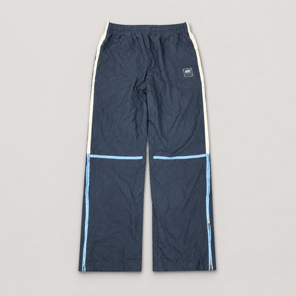 Vintage Y2K Nike Spain Track Pants Men's L Navy Blue Piping White Spell Out Joggers