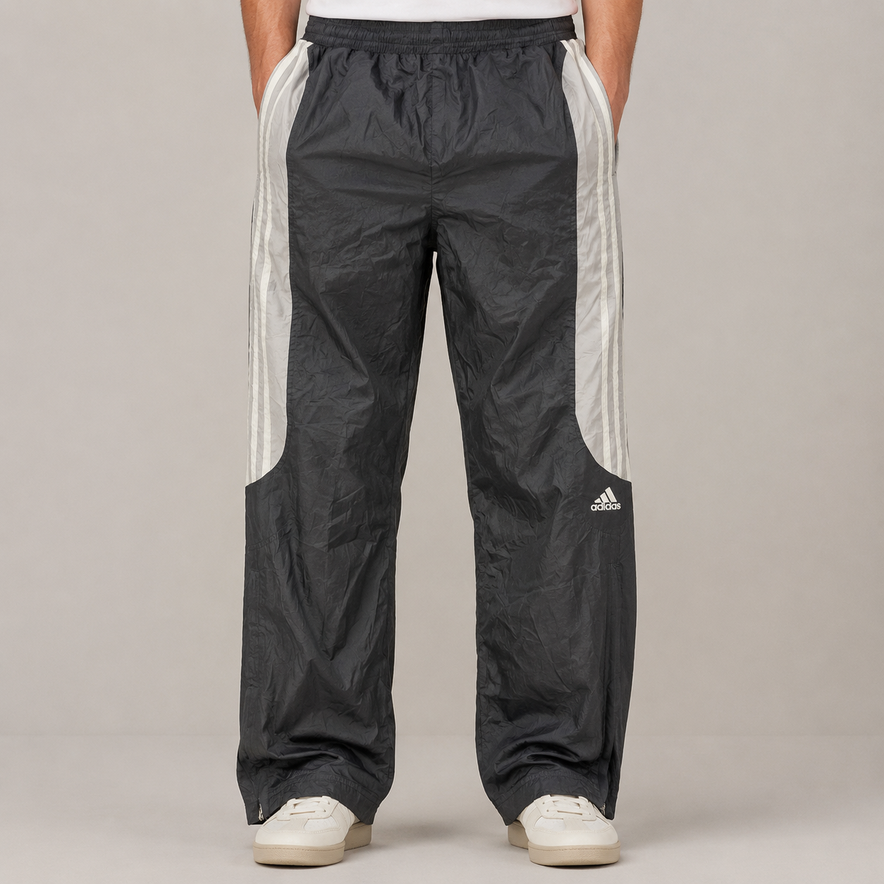 Vintage Y2K Adidas Track Pants Men's S Black White Grey 3 Stripe Logo Joggers