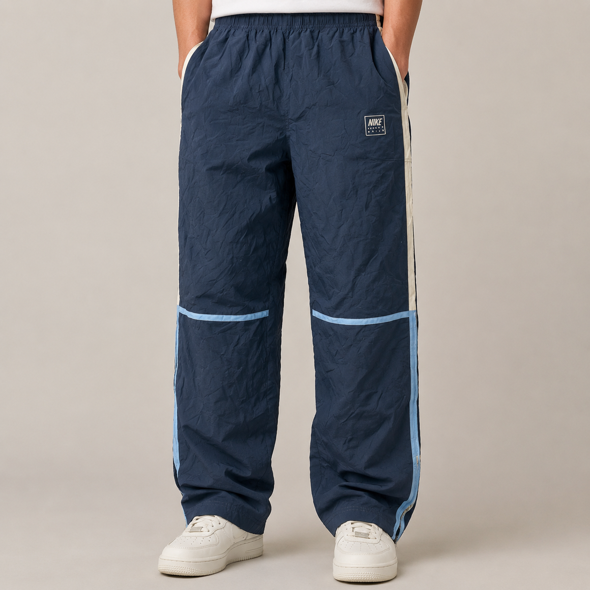 Vintage Y2K Nike Spain Track Pants Men's L Navy Blue Piping White Spell Out Joggers