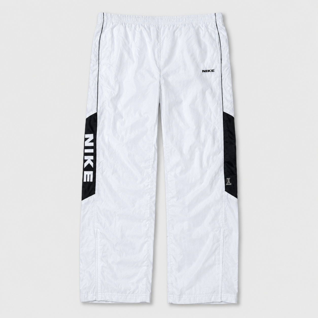 Vintage 90s Nike Spain Track Pants Size L White Navy Piping Spell Out RARE