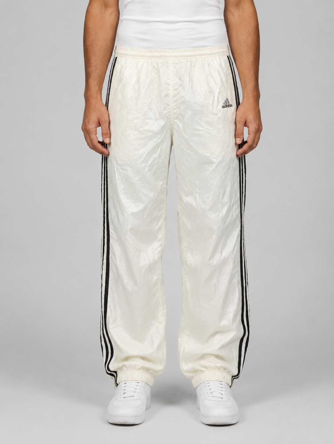 Vintage 90's Adidas Track Pants Men's L White black 3 stripe logo lightweight joggers