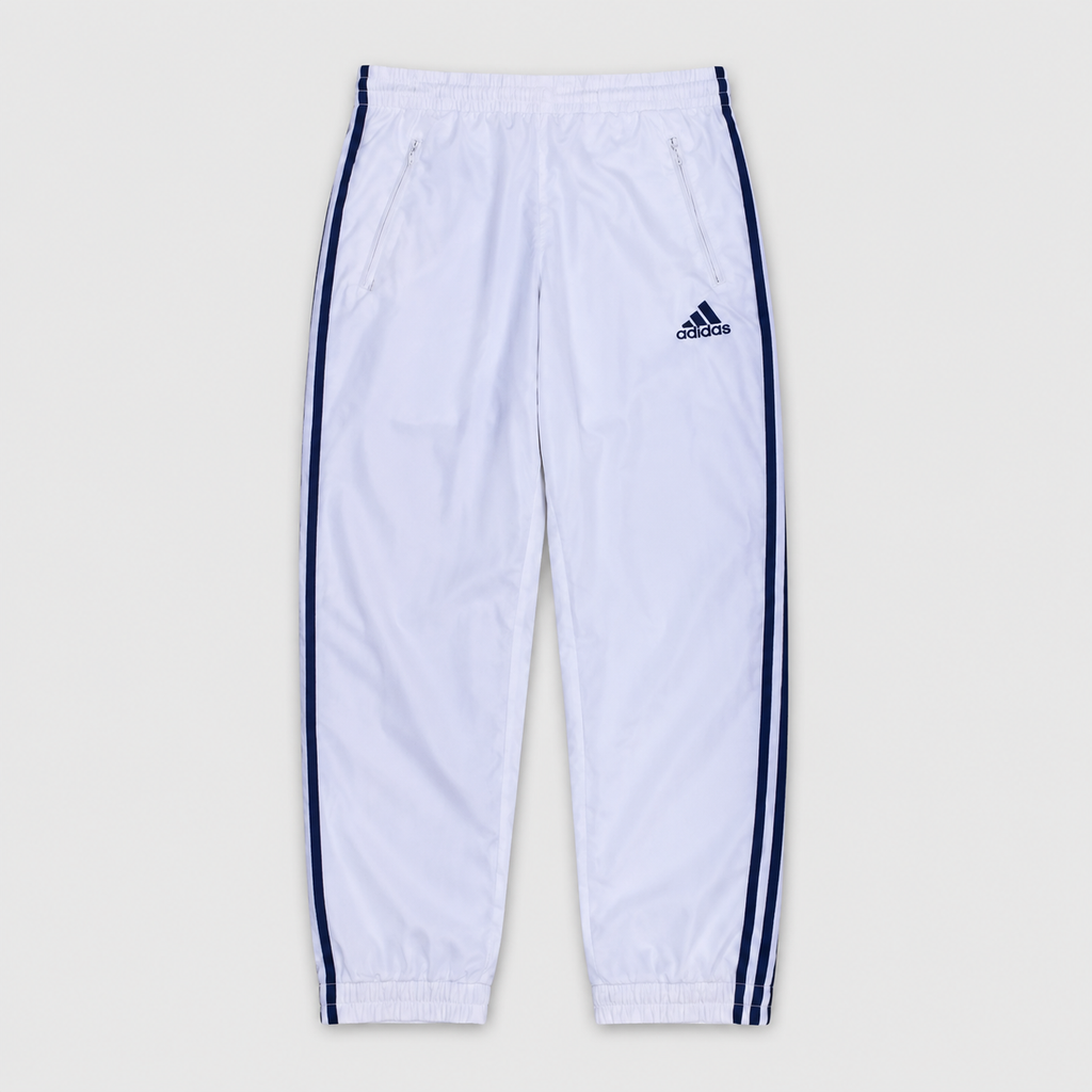 Vintage 90s Adidas Track Pants Size S White Blue Logo 3-Stripes Cuffed Ankle