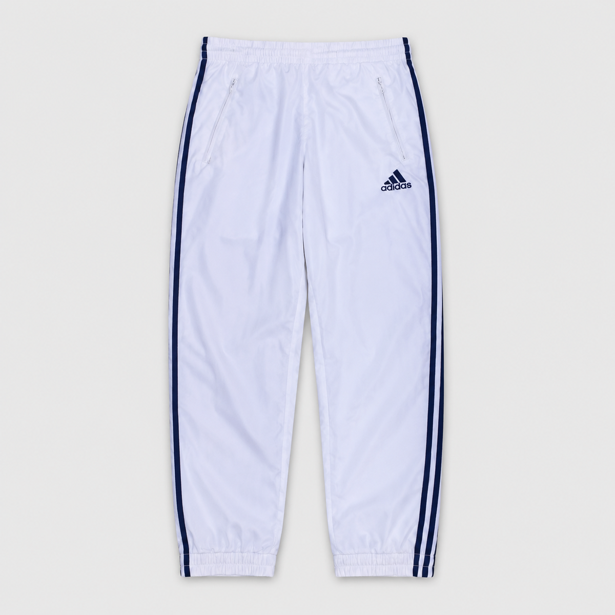 Vintage 90s Adidas Track Pants Size S White Blue Logo 3-Stripes Cuffed Ankle