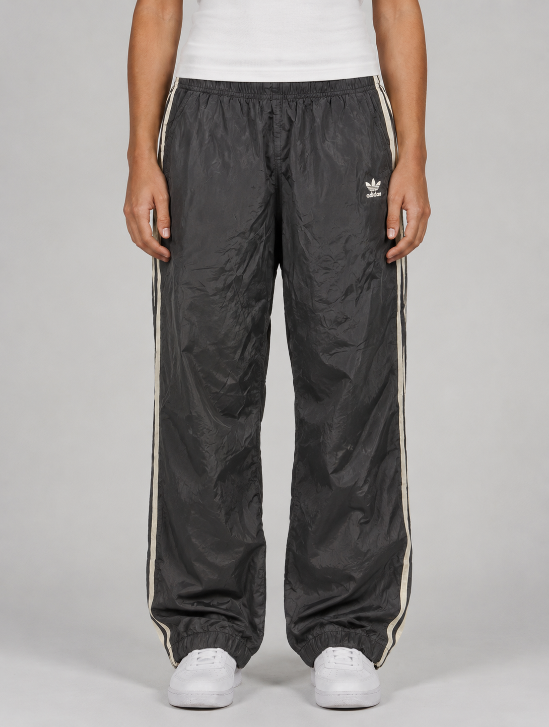 Vintage 90's Adidas Track Pants Men's L black white 3 stripe logo lightweight joggers