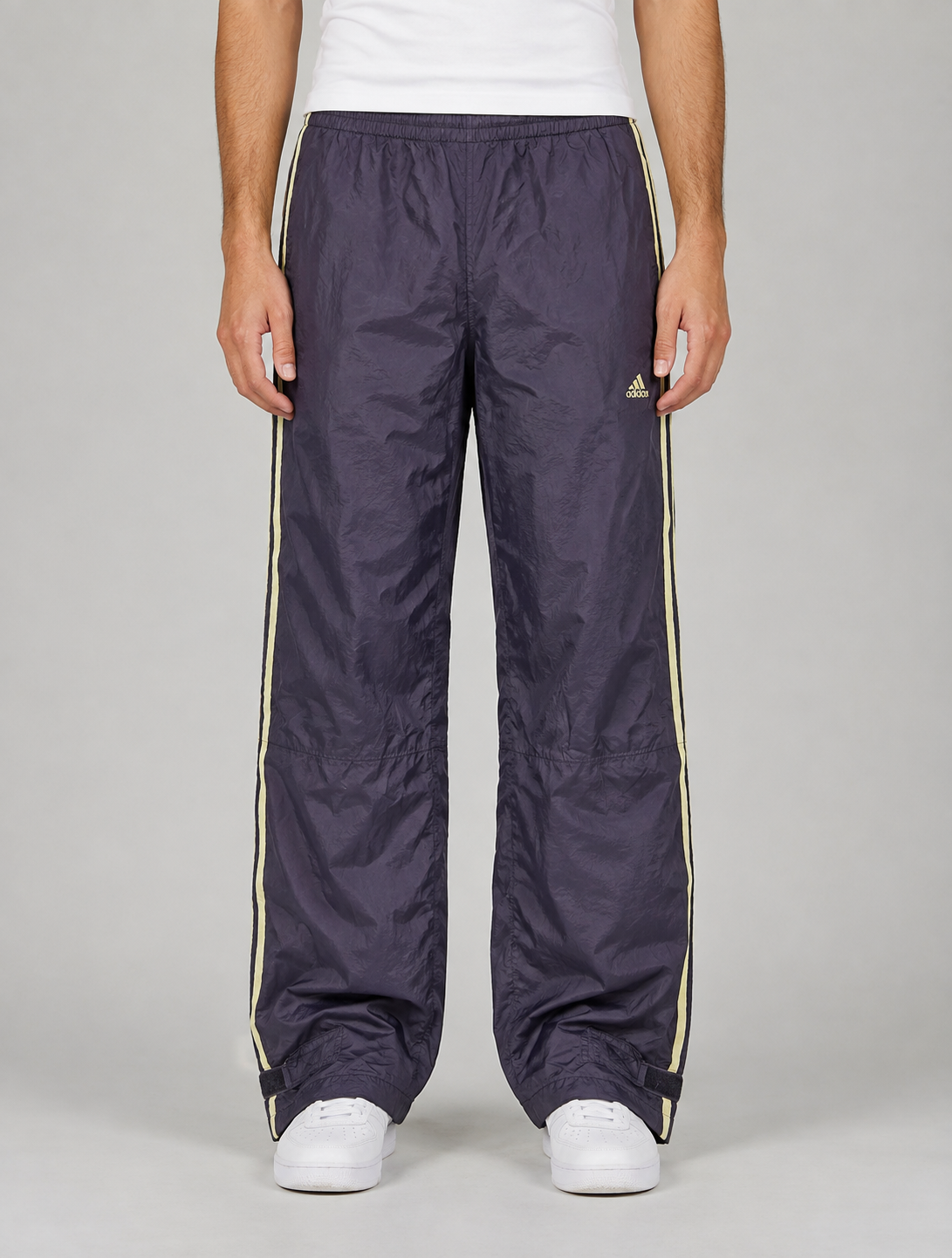 Vintage 90's Adidas Track Pants Men's L Navy blue white 3 stripe logo baggy joggers